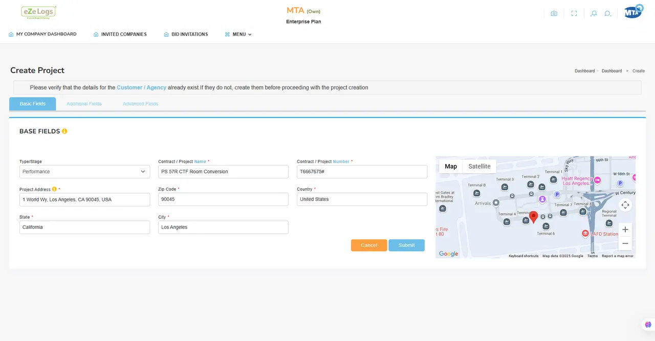 Ezelogs project setup with contract and location context
